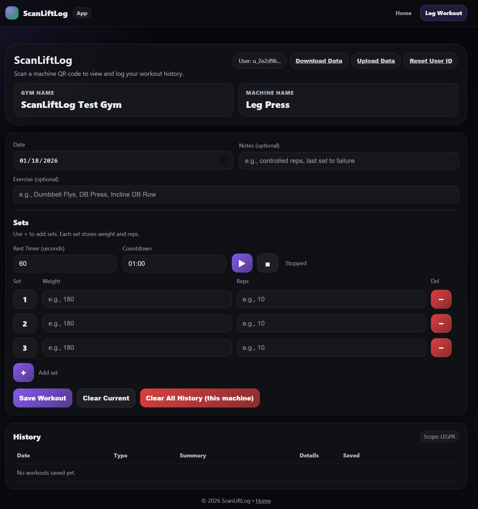 ScanLiftLog strength logging UI